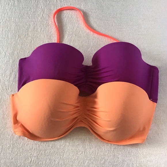 Victoria Secret 36 D Bikini Tops Underwire Bright Purple Neon Orange - Picture 5 of 7